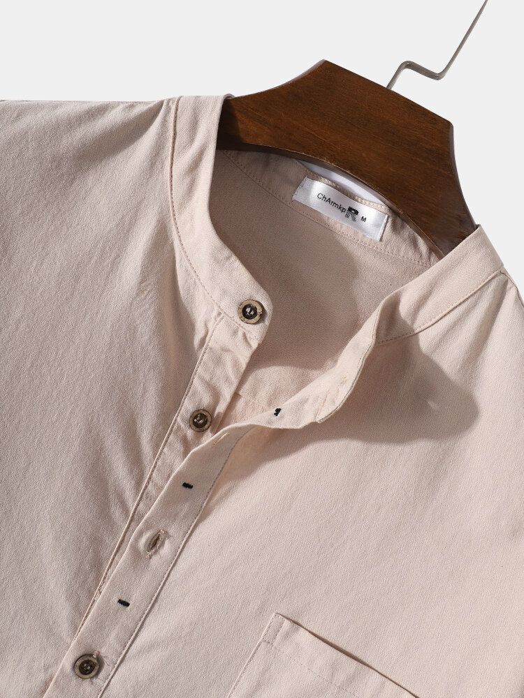 Chemise Henley 100% Coton À Manches Longues Et Bouton Uni Pour Homme