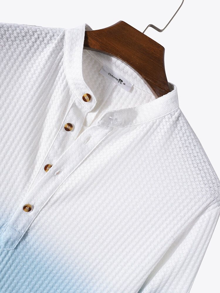 Chemise Henley Décontractée À Manches Longues Avec Boutons Gaufrés Pour Hommes