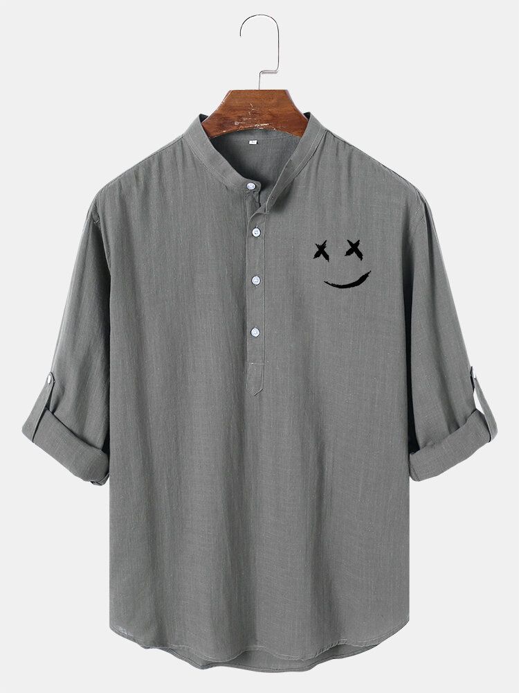 Chemise Henley Décontractée À Manches Longues En Coton Et Lin Pour Homme