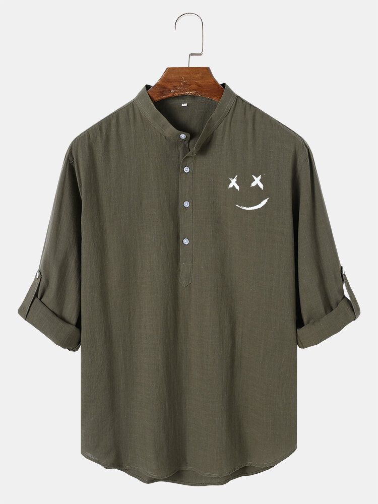 Chemise Henley Décontractée À Manches Longues En Coton Et Lin Pour Homme