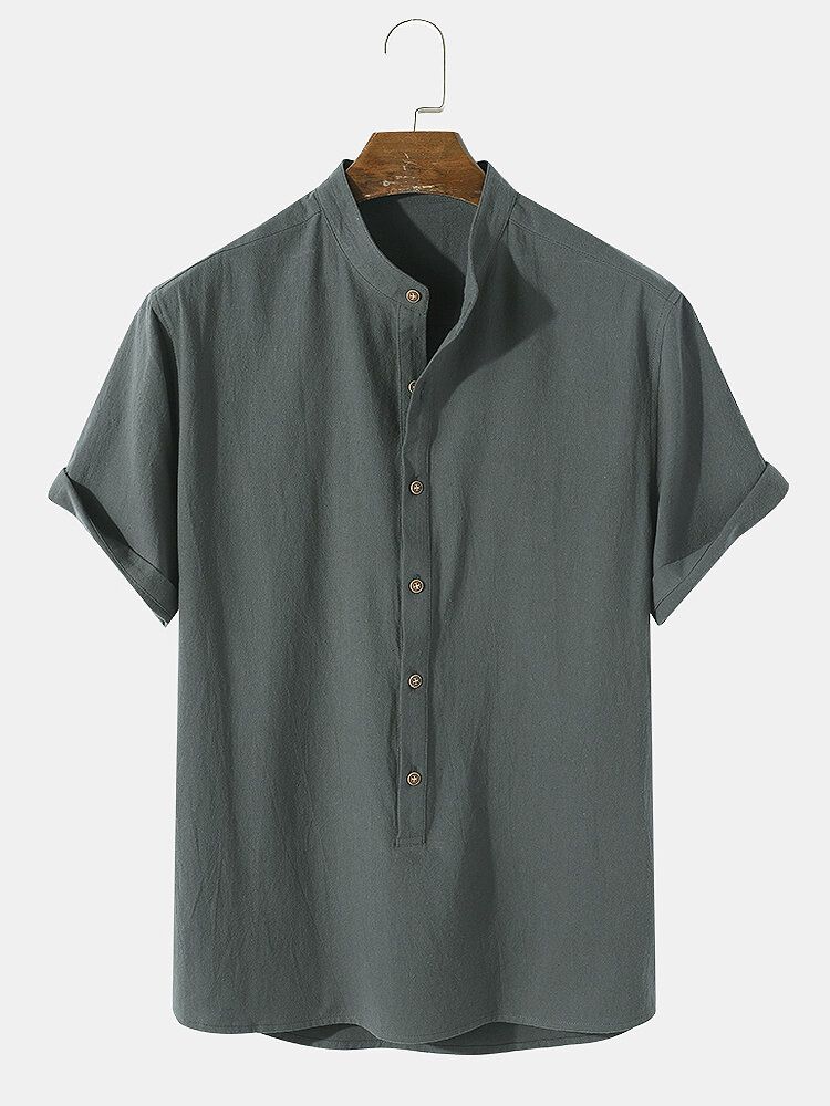 Chemise Henley À Manches Courtes 100 % Coton Uni Style Basique Pour Homme