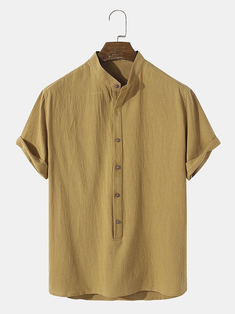 Chemise Henley À Manches Courtes 100 % Coton Uni Style Basique Pour Homme