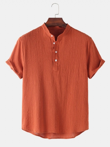 Chemise Henley À Manches Courtes En Lin De Couleur Unie Pour Homme