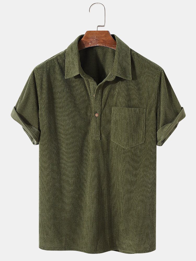 Chemise Henley À Manches Courtes En Velours Côtelé De Style Basique Pour Hommes