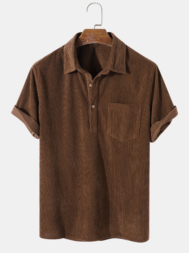 Chemise Henley À Manches Courtes En Velours Côtelé De Style Basique Pour Hommes