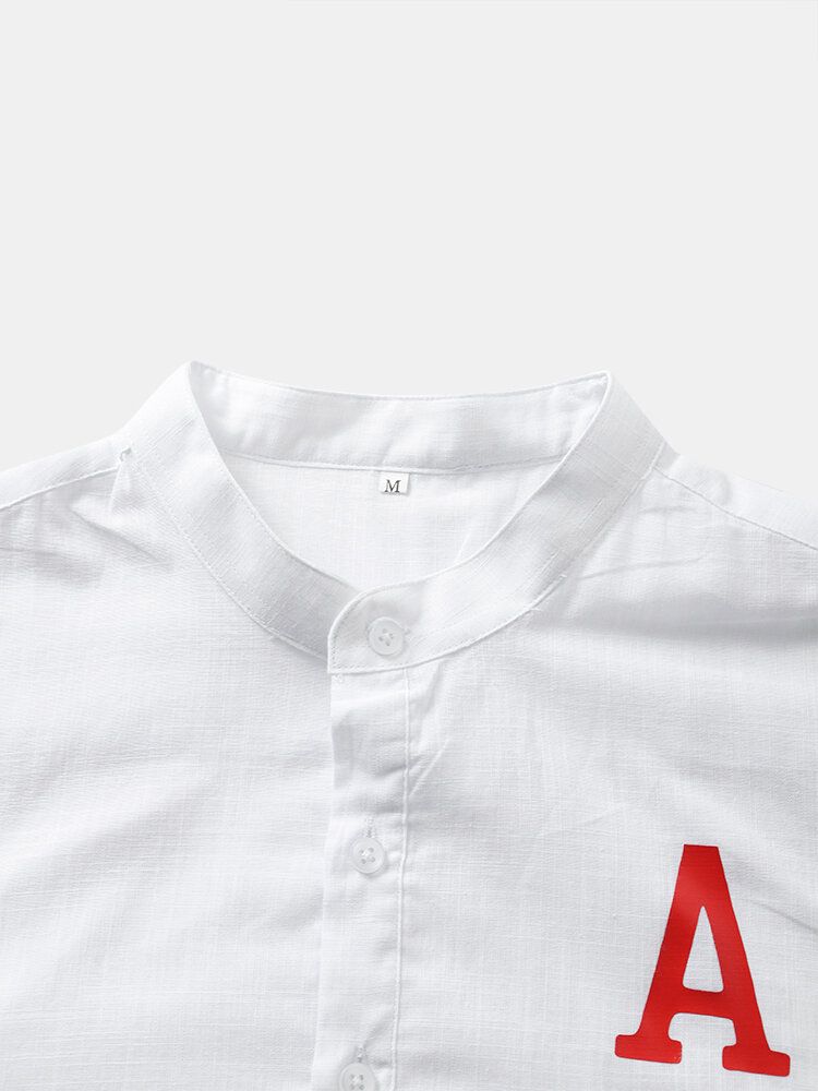 Chemise Henley À Manches Longues Imprimée À Boutons Simples Pour Hommes Avec Pattes Sur Les Manches