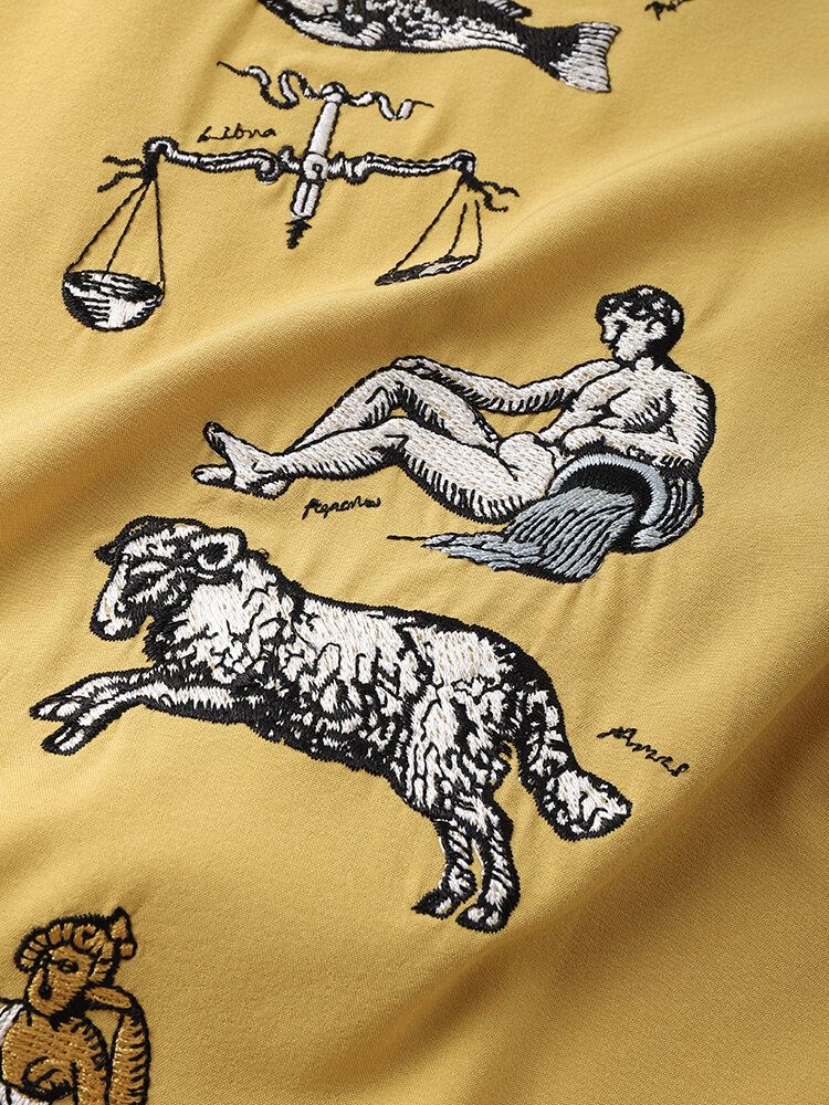 Chemise À Manches Courtes Avec Col À Revers Et Broderie Animale Pour Hommes