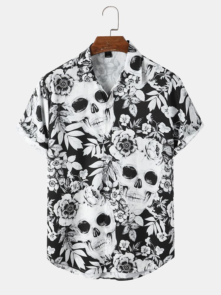 Chemise À Manches Courtes À Fleurs Head Halloween Pour Hommes