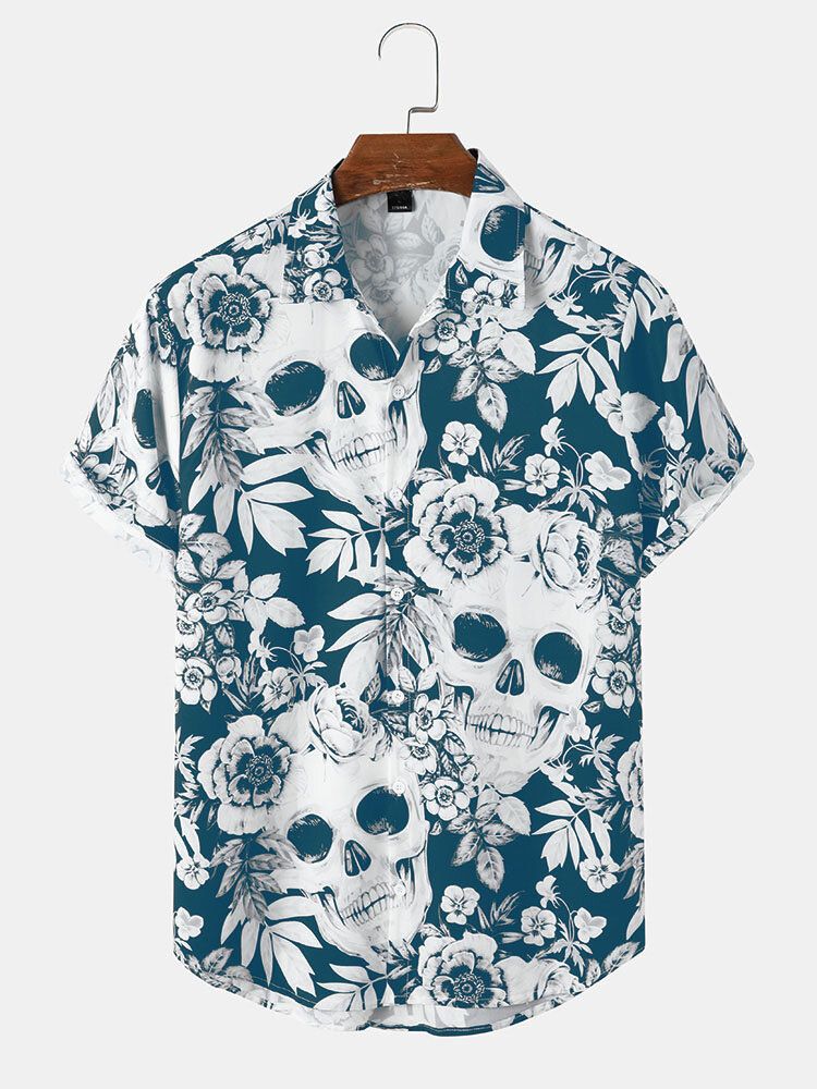 Chemise À Manches Courtes À Fleurs Head Halloween Pour Hommes