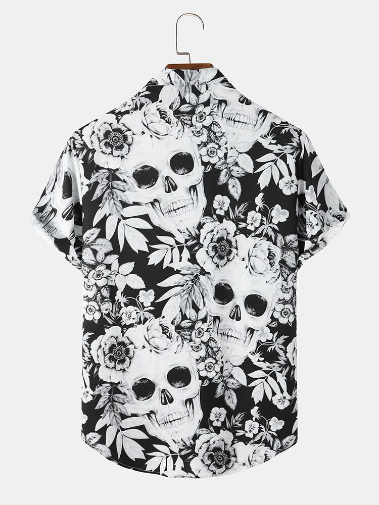 Chemise À Manches Courtes À Fleurs Head Halloween Pour Hommes