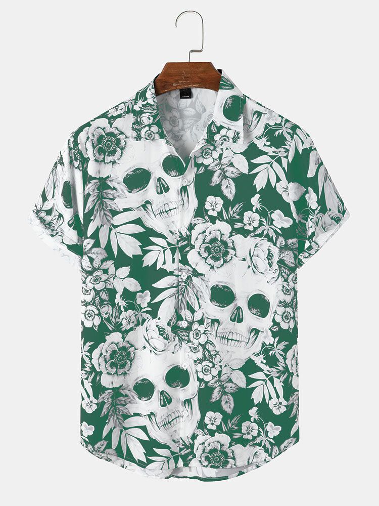 Chemise À Manches Courtes À Fleurs Head Halloween Pour Hommes