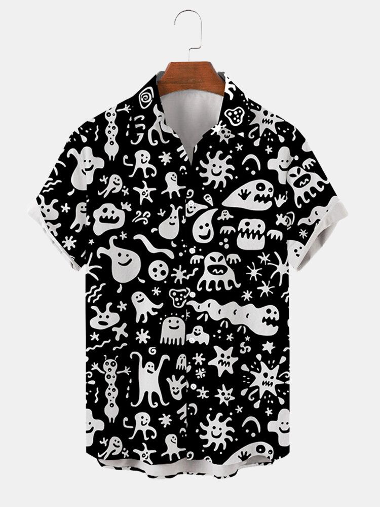 Chemise À Manches Courtes Halloween Full Prints Graffiti Ghost Pour Homme