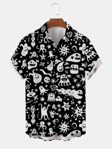 Chemise À Manches Courtes Halloween Full Prints Graffiti Ghost Pour Homme