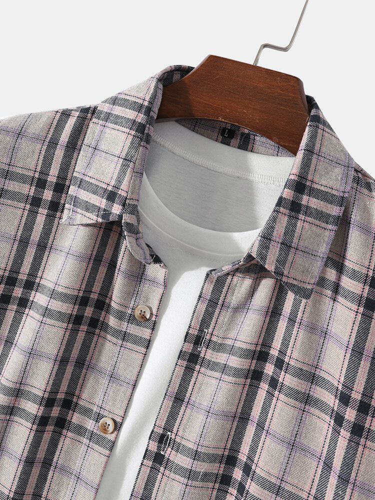 Chemise À Manches Longues Classique Rétro À Carreaux Gris Pour Homme