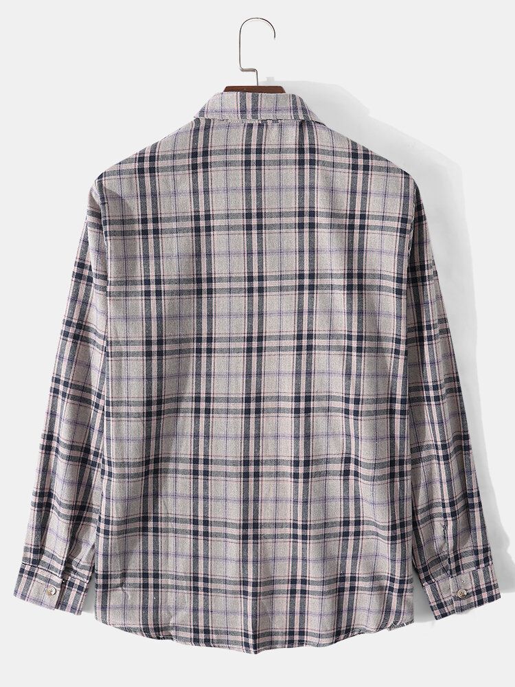 Chemise À Manches Longues Classique Rétro À Carreaux Gris Pour Homme