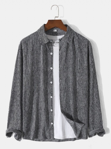 Chemise À Manches Longues En Coton À Rayures Boutonnées Pour Hommes