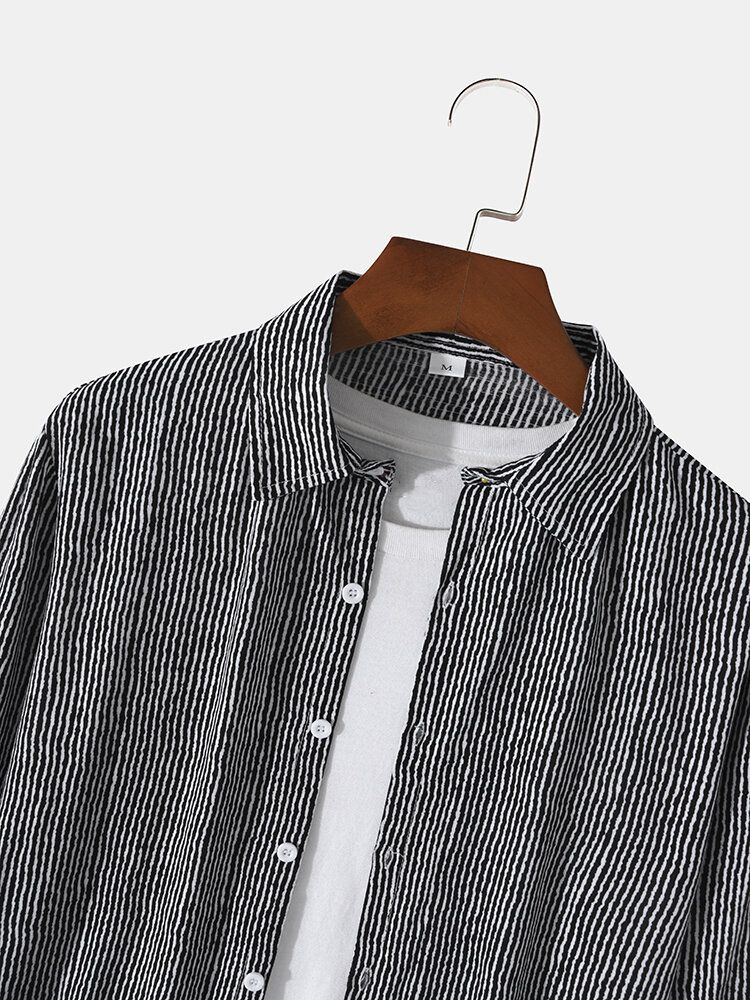 Chemise À Manches Longues En Coton À Rayures Boutonnées Pour Hommes