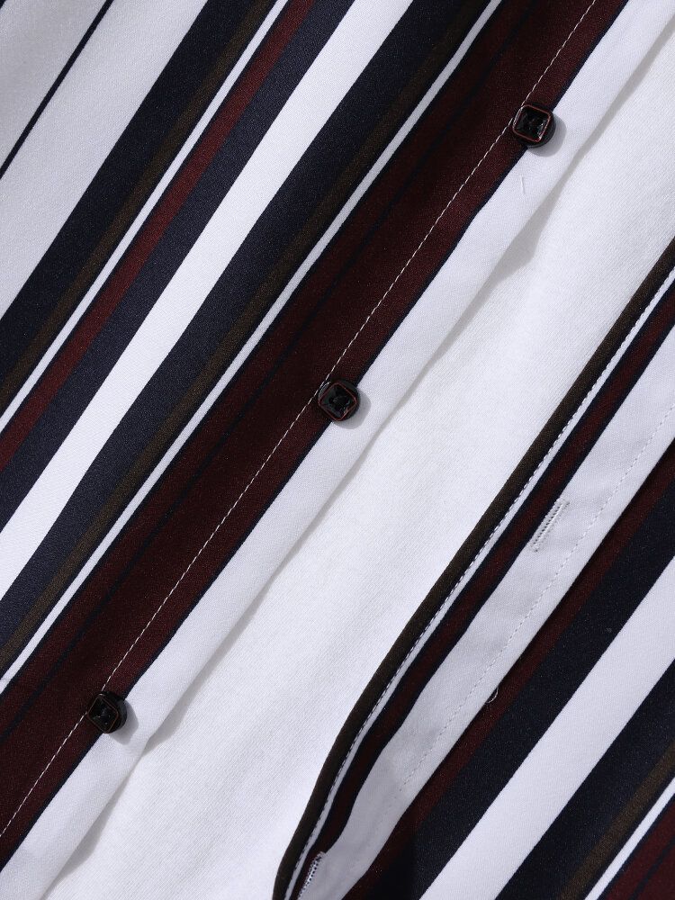 Chemise À Manches Longues À Revers Boutonné À Rayures Pour Hommes