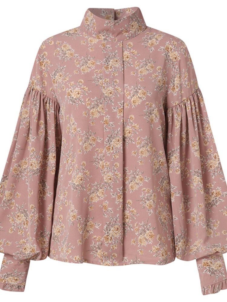 Chemise À Motif Floral Plissé À Manches Lanterne Pour Femmes