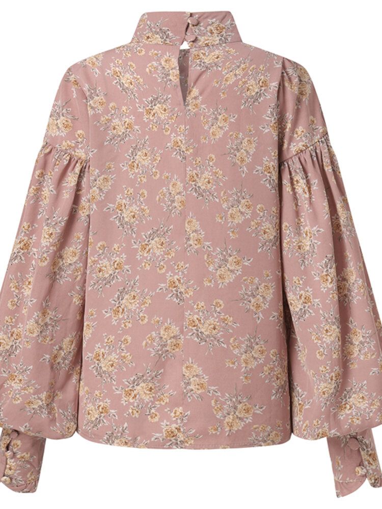 Chemise À Motif Floral Plissé À Manches Lanterne Pour Femmes