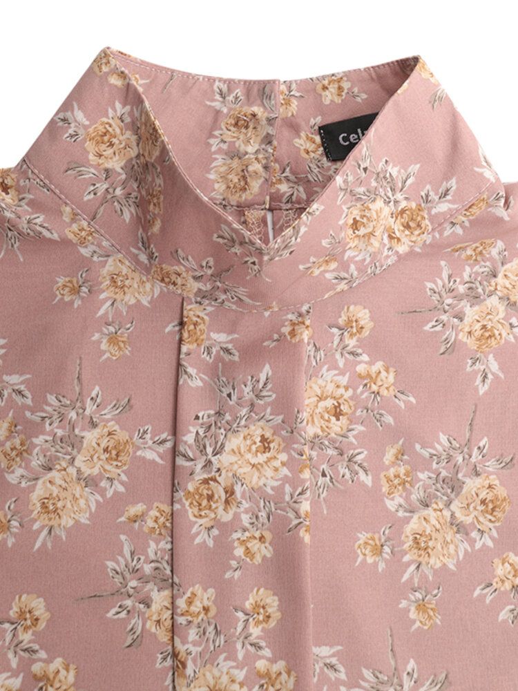 Chemise À Motif Floral Plissé À Manches Lanterne Pour Femmes