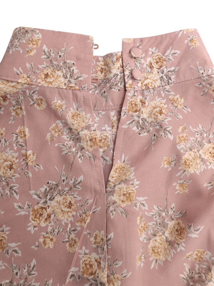 Chemise À Motif Floral Plissé À Manches Lanterne Pour Femmes