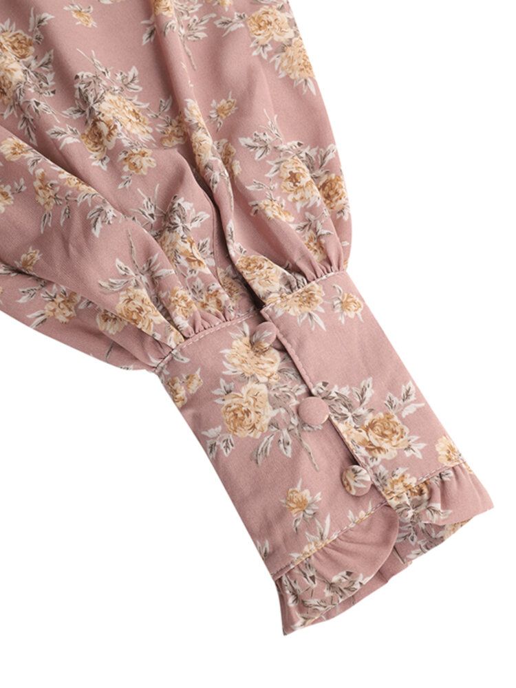 Chemise À Motif Floral Plissé À Manches Lanterne Pour Femmes