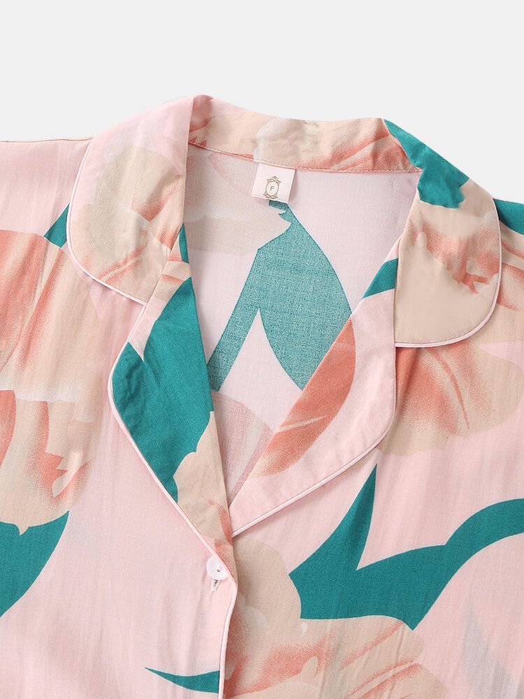 Chemise De Nuit À Manches Longues Avec Col À Revers Et Imprimé Floral Pour Femmes