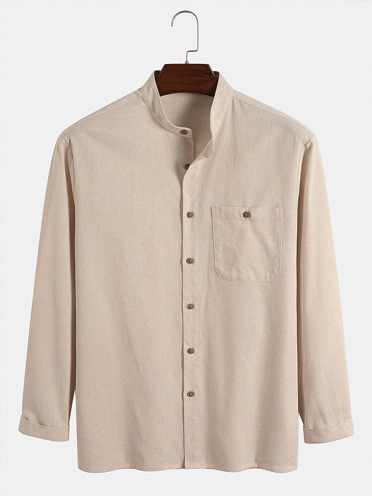 Chemise À Poche Boutonnée À Col Montant Pour Homme