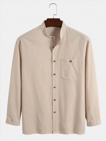 Chemise À Poche Boutonnée À Col Montant Pour Homme