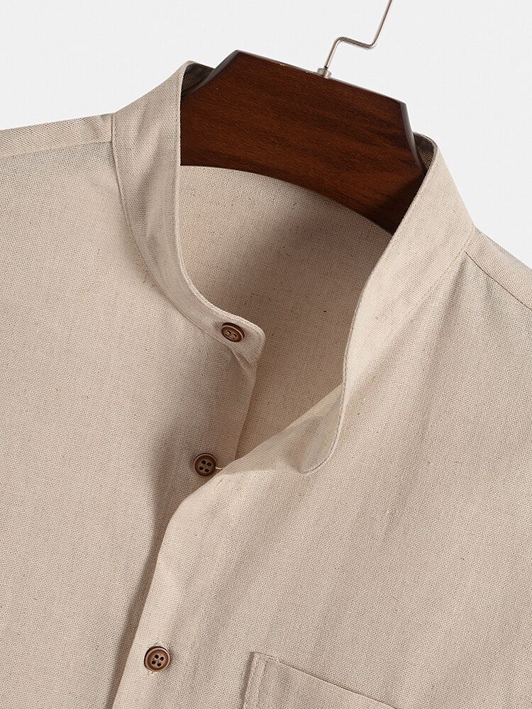 Chemise À Poche Boutonnée À Col Montant Pour Homme