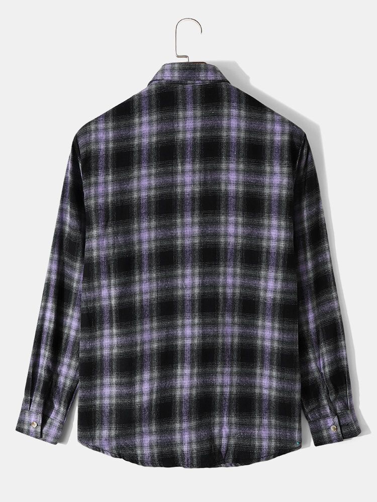 Chemise À Revers Boutonnée Violette À Carreaux Vintage Pour Hommes