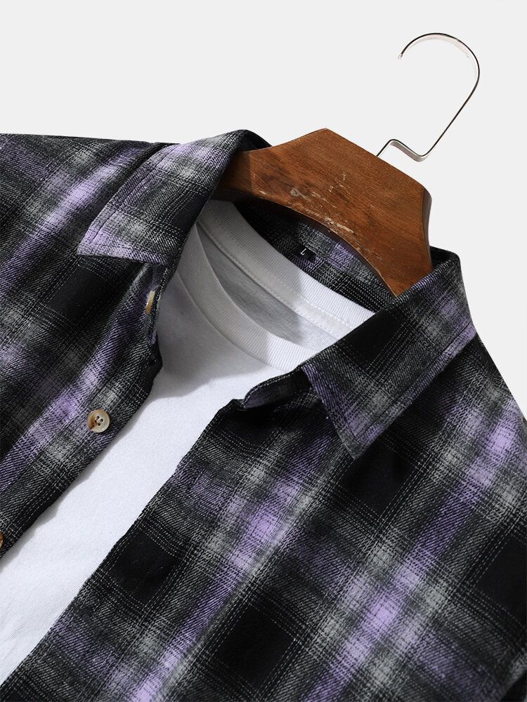 Chemise À Revers Boutonnée Violette À Carreaux Vintage Pour Hommes