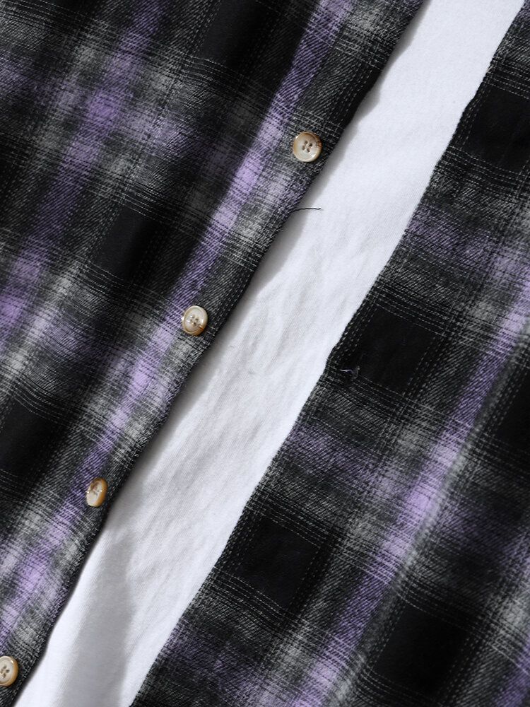 Chemise À Revers Boutonnée Violette À Carreaux Vintage Pour Hommes