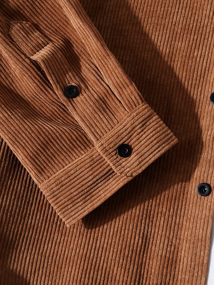 Chemise À Revers Boutonnés En Velours Côtelé Uni Pour Hommes