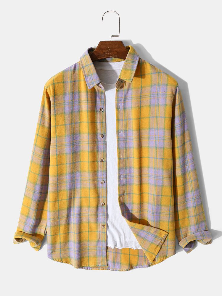 Chemise À Revers Jaune À Carreaux Pour Hommes