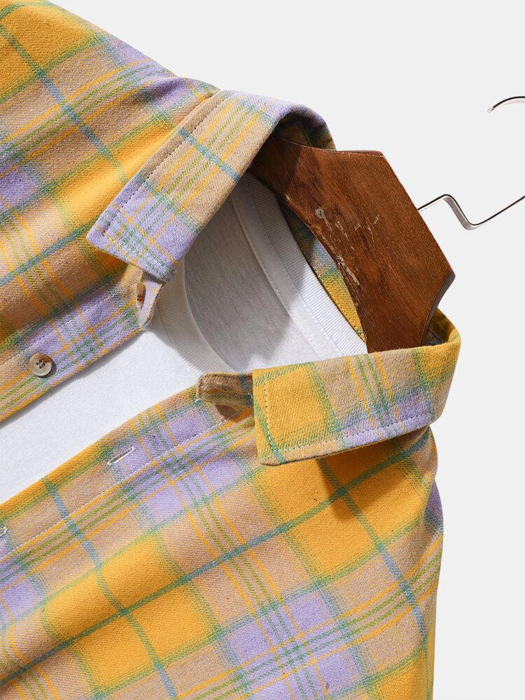 Chemise À Revers Jaune À Carreaux Pour Hommes