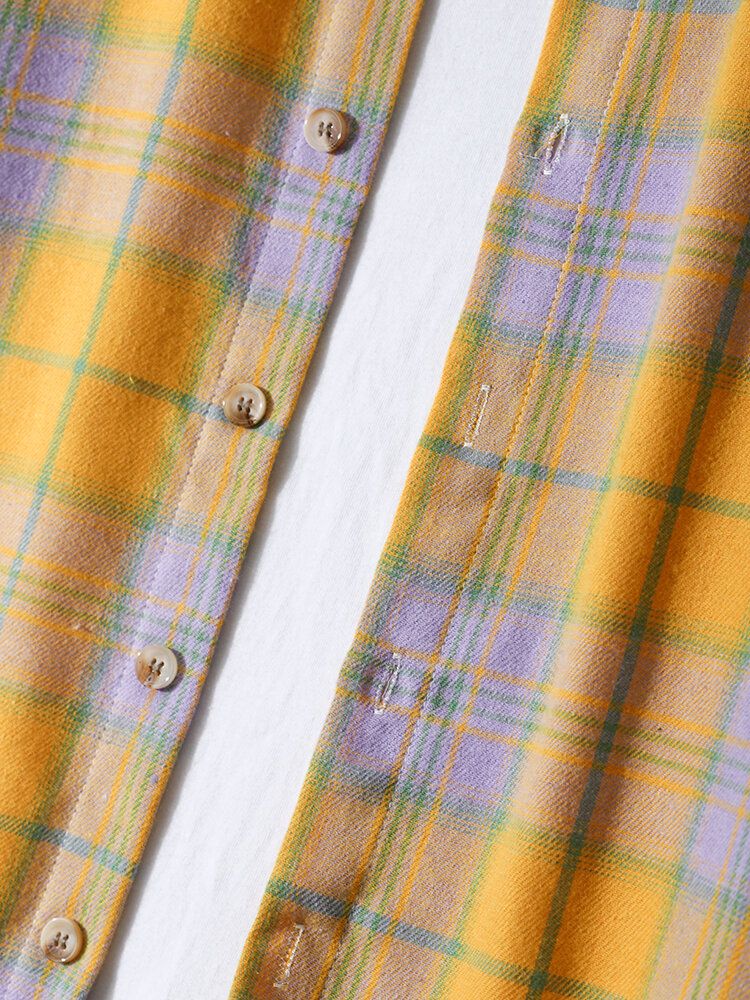 Chemise À Revers Jaune À Carreaux Pour Hommes