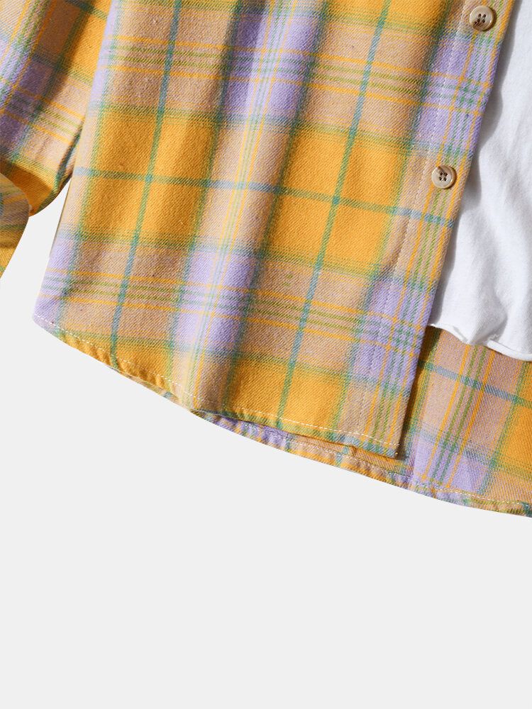 Chemise À Revers Jaune À Carreaux Pour Hommes