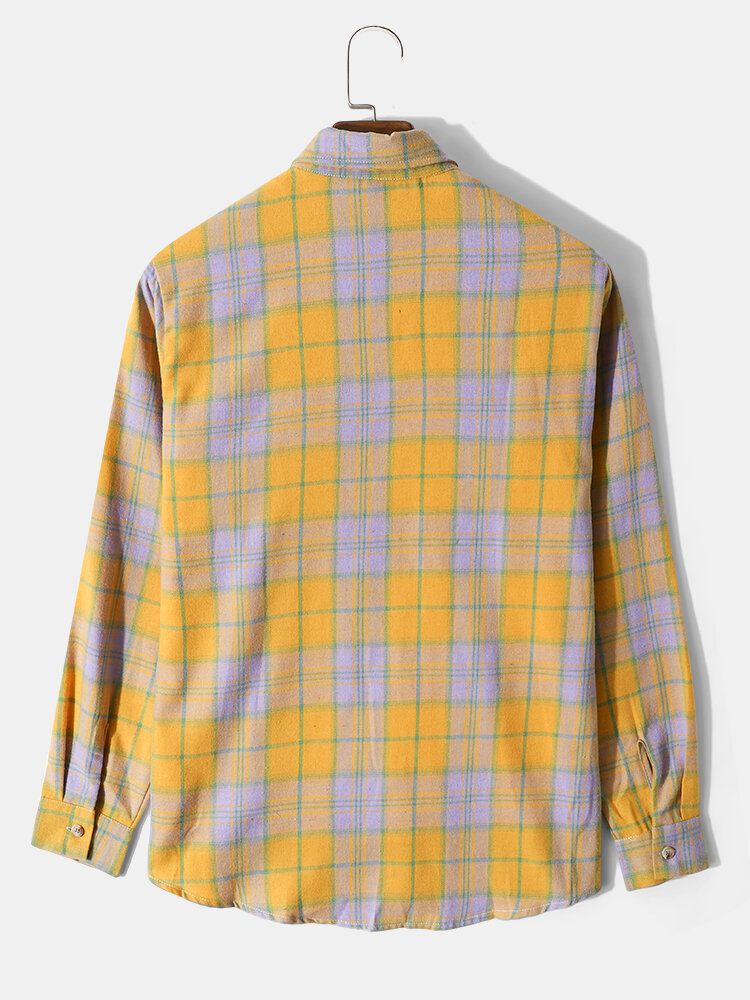 Chemise À Revers Jaune À Carreaux Pour Hommes