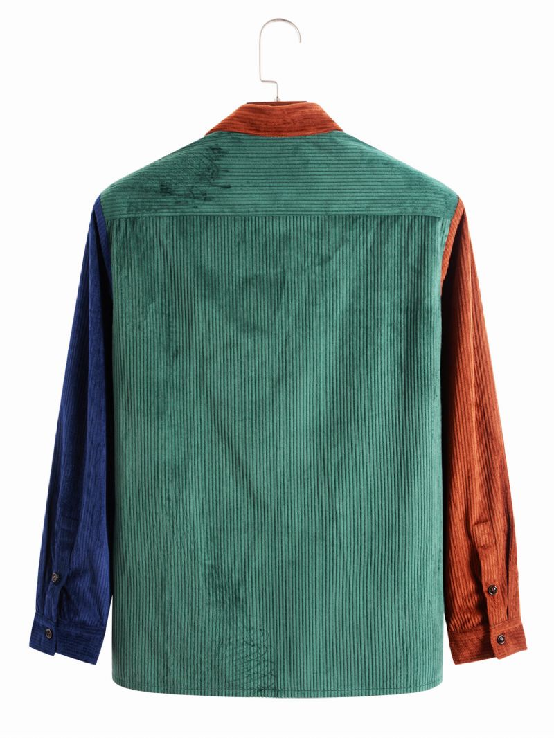 Chemise En Velours Côtelé Avec Poche À Blocs De Couleurs Pour Hommes