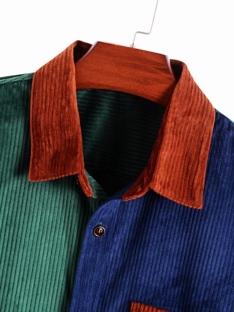 Chemise En Velours Côtelé Avec Poche À Blocs De Couleurs Pour Hommes