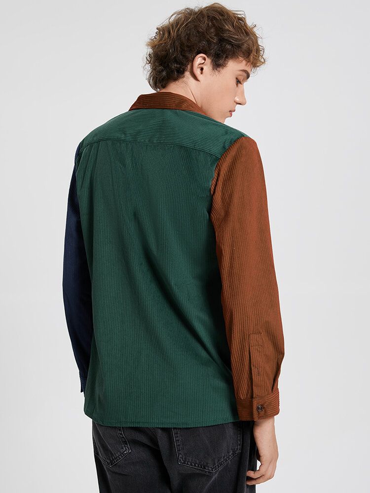 Chemise En Velours Côtelé Avec Poche À Blocs De Couleurs Pour Hommes