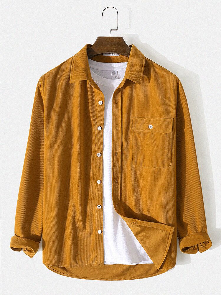 Chemise En Velours Côtelé À Manches Longues Boutonnée Jaune Pour Homme