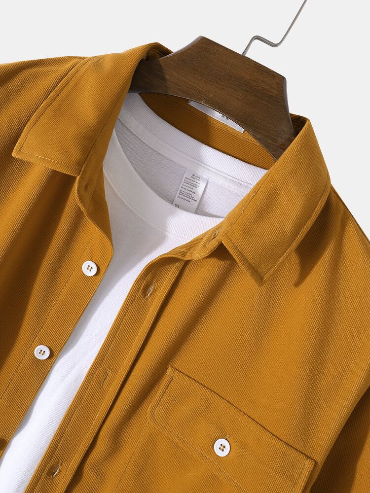 Chemise En Velours Côtelé À Manches Longues Boutonnée Jaune Pour Homme