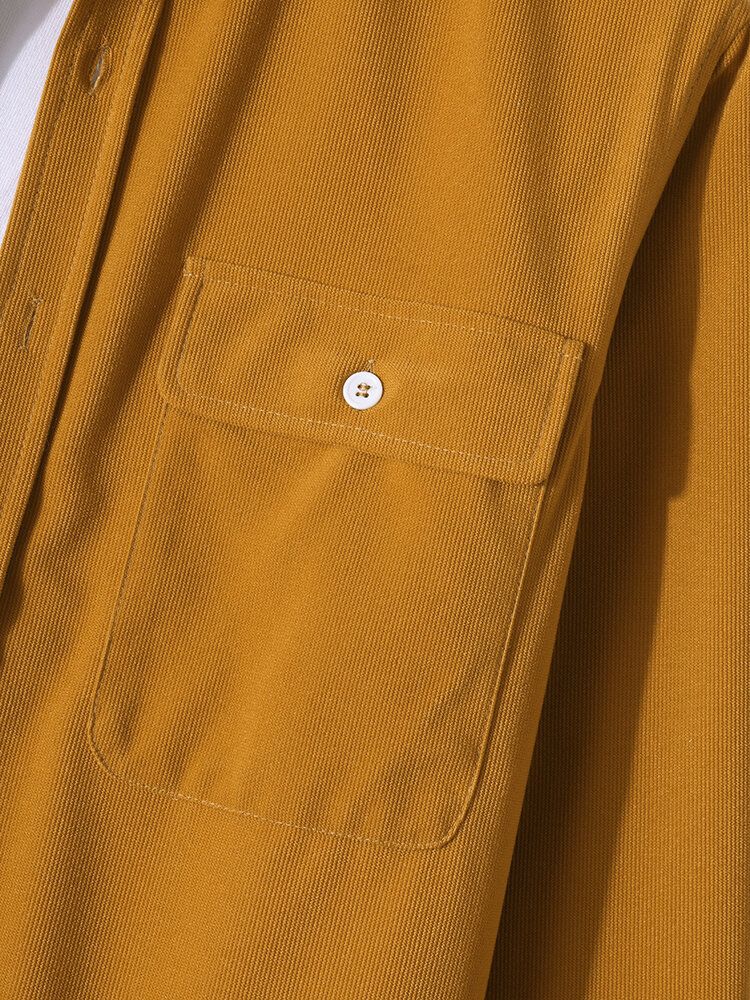 Chemise En Velours Côtelé À Manches Longues Boutonnée Jaune Pour Homme