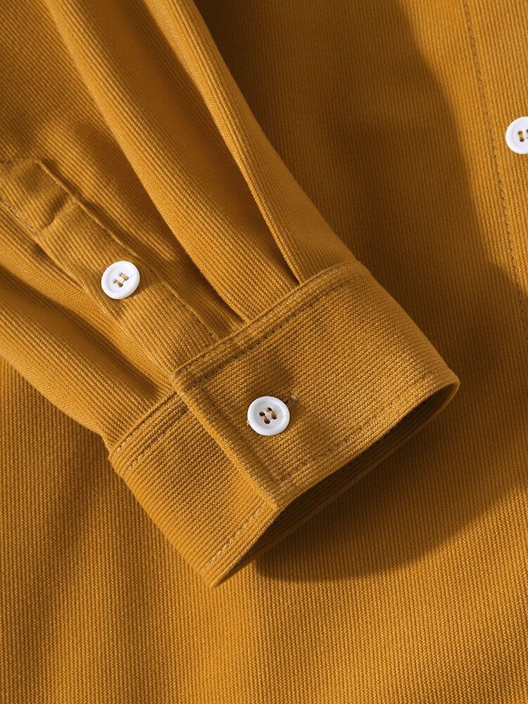 Chemise En Velours Côtelé À Manches Longues Boutonnée Jaune Pour Homme