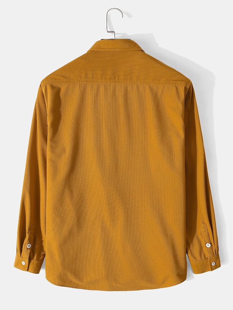 Chemise En Velours Côtelé À Manches Longues Boutonnée Jaune Pour Homme