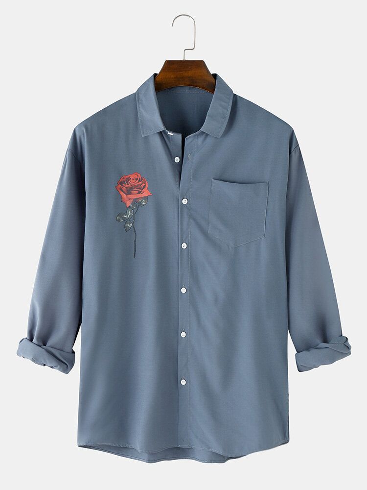 Chemise Vintage Lâche Boutonnée À Imprimé Rose Pour Homme