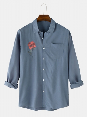 Chemise Vintage Lâche Boutonnée À Imprimé Rose Pour Homme